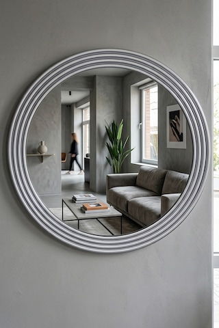 Zümrüt Gümüş Dekoratif Ayna Yuvarlak Işlemeli Duvar Aynası 43 Cm Gümüş