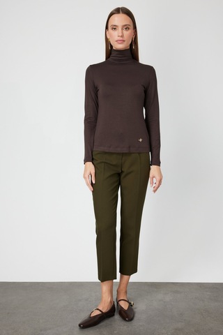 On Kadın Balıkçı Yaka Basic Bluz 61433 Kahverengi Kahverengi