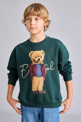Defacto Oversize Bisiklet Yaka Ayıcık Figürlü Baskılı Uzun Kollu Sweatshirt Erkek Çocuk I3299a826wngn536 Yeşil-gn536