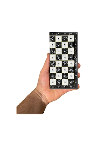 Gifthome Black Klasik Mermer Desenli Mini Seyahat Boy Satranç Takımı 16 X 16 Cm