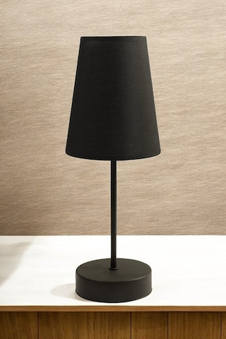 Modern Pil İle Çalışan Abajur Başlıklı Masa Lambası - Kablosuz Ay Siyah
