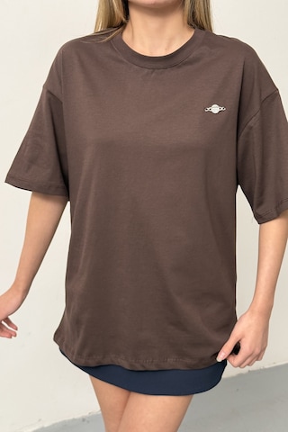 Giysa Kadın Filkete Aksesuarlı Pamuklu T-shirt Kahverengi - 26y 26508