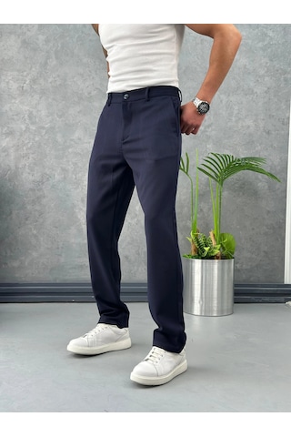 Modefendi Baggy Kesim Düz Kumaş Pantolon Lacivert