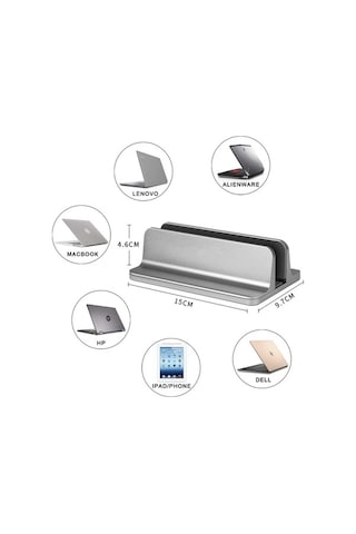 Ebitda Alüminyum Dikey Dizüstü Bilgisayar Sehpası - Ayarlanabilir Masaüstü Tutucu, Gümüş, Macbook, Dell, Lenovo Uyumlu