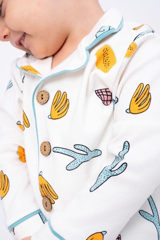 Miniğimin Cicileri Kaktüs Baskılı Karakterli Düğmeli Unisex Çocuk Pijama Su Yeşili