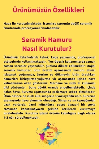 4 Kg Seramik Hamuru Seti, Oyun Hamuru Seti, Kil Çamuru Ebeşuar, Havayla Kuruyan Kil Çamur Seramik