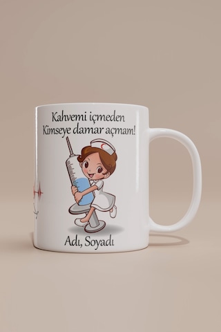 İsme Özel Hemşire Temalı Kupa Bardak Beyaz
