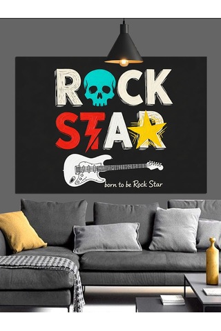 "rock Star" Afişi Ve Gitar Dekoratif Kanvas - Mdf Ahşap Tablo
