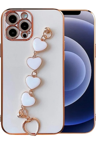 Hepsi Ally iPhone Uyumlu 13 Pro Max 6.7inç Kılıf Kalp Bileklik Tutuculu Lüx Silikon Askılı Kılıf- 5775 Najmaddin Mor