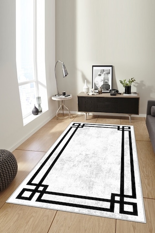 West Home Dijital Baskı Yıkanabilir Kaymaz Taban Salon Halısı Mutfak Halısı Yolluk Wh 422 White