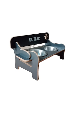 Realwood Özel İsim Baskılı Ahşap Kademeli Eğimli Kedi Köpek Kasesi