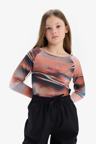 DeFacto Kız Çocuk Slim Fit Dar Kesim Kaçık Yaka Uzun Kollu Tişört D9268A825SPBG387 Bej