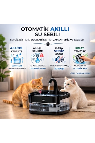 Polham Akıllı Otomatik Kedi Köpek Su Sebili 4.5l Sessiz Motorlu Sensörlü Pet Su Pınarı Karbon Filtreli Akıllı Su Kabı