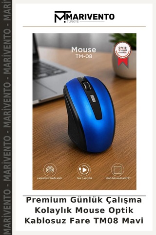 Premium Günlük Çalışma Kolaylık Mouse Optik Kablosuz Fare Tm08 Mavi