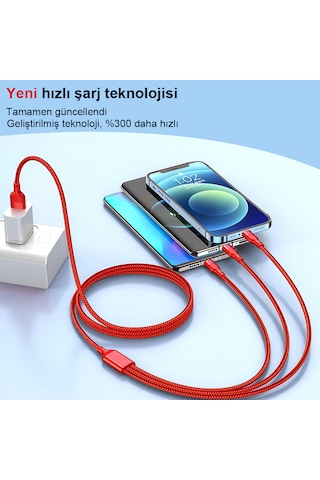 3'ü 1 Arada Cep Telefonu Veri Kablosu 6a Cep Telefonu Şarj Kablosu Red