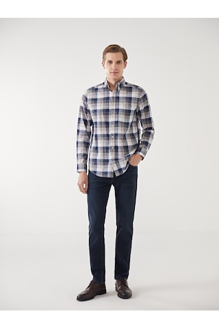 Lcwaıkıkı Classic Bej Regular Fit Uzun Kollu Ekose Poplin Erkek Gömlek
