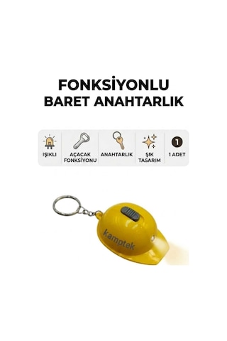 Baret Tasarım Anahtarlık Açacak Fonksiyonlu Işıklı Tasarım Anahtarlık Baret Sarı Sarı