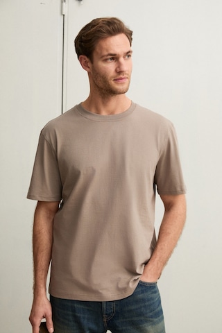 Grimelange Solo Erkek %100 Organik Pamuklu Kalın Dokulu Comfort Fit Bisiklet Yakalı Vizon T-shirt Vizon