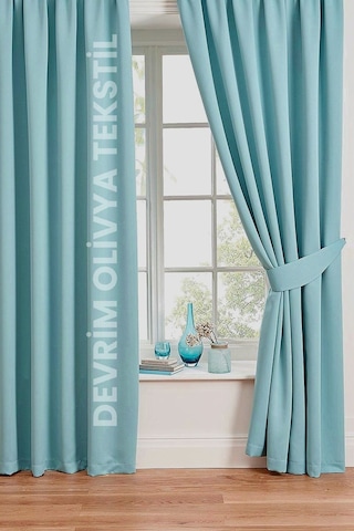 Shy Tekstil Lüks 1. Sınıf Düz Dikim Açık Indigo Ada Fon Perde En X Yükseklik MAvi Mavi