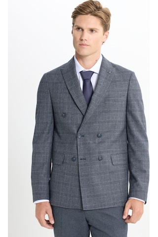Ac&co Erkek Koyu Grı Slim Fit Dar Kesim Kırlangıç Yaka Kareli Kapak Cepli Esnek Takım Elbise Koyu Gri
