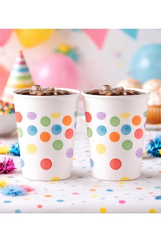 Renkli Puantiyeli Karton Parti Bardağı 8-9 Oz - Doğum Günü Ve Kutlama Malzemeleri 50 Adet Diğer