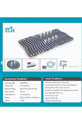 Elit Boru Tipi Desenli Ventilasyon Özellikli Havalı Yatak