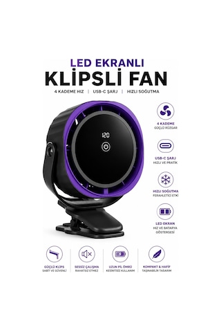 Robeve Blic Led Ekranlı Şarjlı Klipsli Fan Usb-c Şarjlı Masaüstü Vantilatör 4 Kademeli Güçlü Rüzgar, Dijital Gösterge, Sessiz Mini Fan, Taşınabilir Masa Ve Bebek Arabası Klipsli Fan