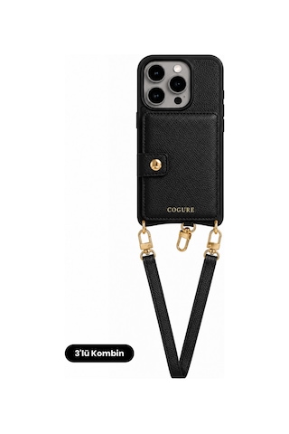 Hera Apple Uyumlu iPhone 16 Pro Max Uyumlu Magsafe Oval Kılıf, Cüzdan, Bileklik 3'lü Siyah Set