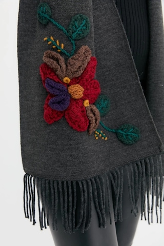 Desen Triko Kadın Örgü Çiçek İşlemeli Püsküllü Kaşkol 24072 K.füme K.füme Koyu Füme
