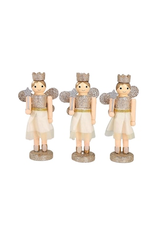 Homyl 3 Parça 12cm Ahşap Fındıkkıran Melek Kız Altın