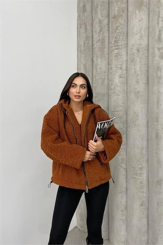 Kadın Taba Fermuar Detaylı İthal Peluş Dpnbdm5000 Taba