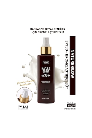 W-lab Cosmetics Nature Glow Spf30+ Hassas Ve Beyaz Ten İçin Bronzlaştırıcı Süt 200 Ml