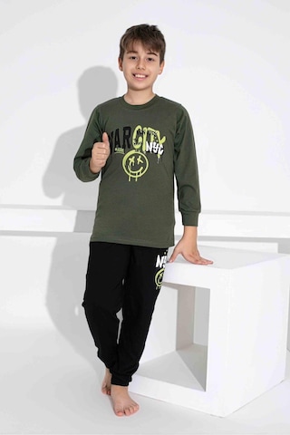 Tarık Erkek Çocuk Desenli Uzun Kollu Pijama Takımı-944 Yeşil