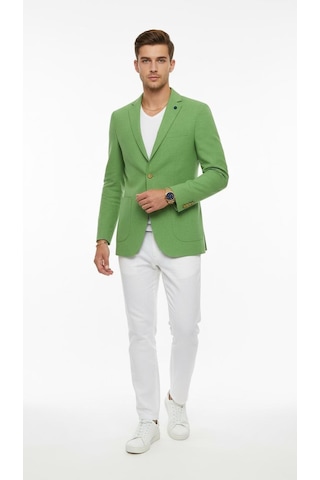Plus Scorpion Erkek Slim Fit Blazer Ceket Tek Düğmeli Çift Yırtmaçlı Torba Cepli Yarım Astarlı Yeşil