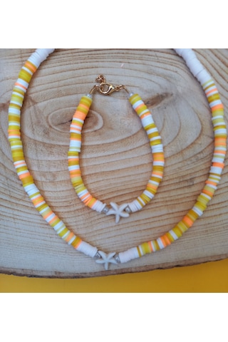 Sarı Deniz Yıldızı Fimo Kolye Bileklik Set Kolye PYTKFMKLYBLK32