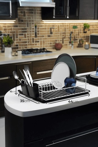 Tek Katlı Beyaz Bulaşıklık Dayanıklı Paslanmaz Termoplastik Kaplama Bulaşık Sepeti, Tepsili, Tabak Ve Kaşık Kurutmalık Beyaz - Siyah