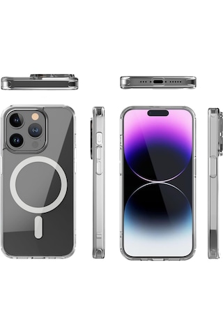 Apple Uyumlu iPhone 15 Pro Max Kılıf Magsafe Özellikli Darbe Emici Şeffaf