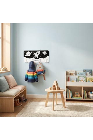 Premium Montessori Katmanlı Çocuk Odası Askılığı - Özgüven Destekleyici Özel Tasarım Siyah - Beyaz