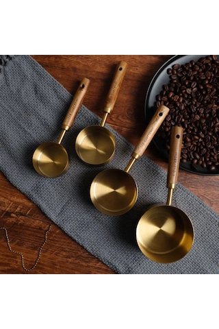 4'lü Ahşap Saplı Gold Lüks Ölçü Kaşığı - Ölçü Kabı
