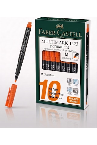 Faber-castell Permanent Asetat Ve Cam Kalemi M Uç 1.0 Mm Turuncu - 10 Adet Toptan Paket