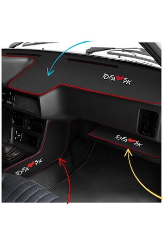 Tofaş Düşük Alçak Torpido Koruma Halısı & Vites Konsol Yan Halısı & Torpido Alt Sehpa Örtüsü Siyah