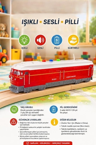 Conveyancer Sesli Ve Işıklı Oyuncak Model Tren - 22 Cm Pilli Eğitici Oyuncak Tren
