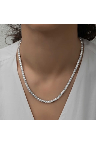 Artsmagazinmücevher Gümüş 6 Mm Beyaz Taşlı Su Yolu Kadın Kolye