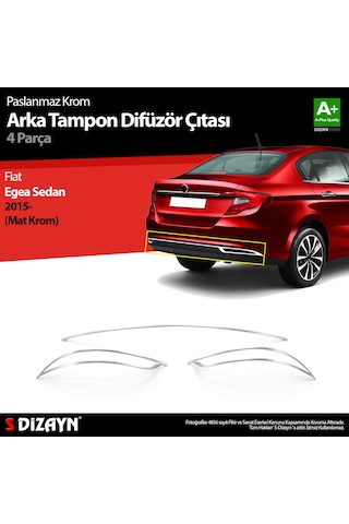 S-dizayn Fiat Egea Sd Krom Arka Tampon Difüzör Çıtası 3 Prç. 2015-2020 Mat Krom