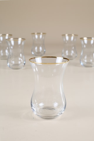 Rakle Pure Altın Yaldızlı İthal İnce 6'lı Çay Bardağı Seti 165 Cc Renkli