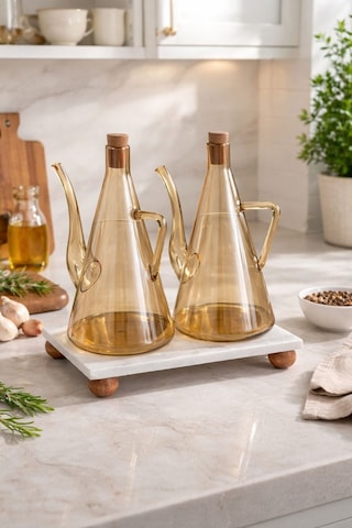 Qerhome Mermer Stantlı Glazzy Düz Tasarım Yağdanlık 750 Ml +750 Ml Amber Amber