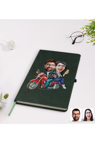 Kişiye Özel Sevgililer Karikatürlü Yeşil Termo Deri Defter Model N11.236