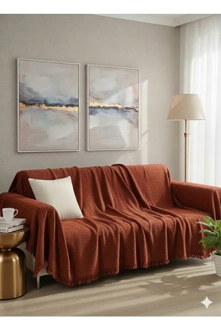 % 100 Pamuk Kolları Örten Koltuk Örtüsü 180 X 300 Cm- Kaymaz, Terletmez Kiremit