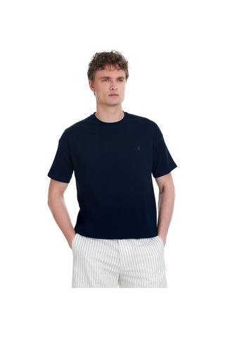 Hatemoğlu Lacivert Regular Fit 100% Pamuk Bisiklet Yaka Oversize Tişört 1995329 Lacivert