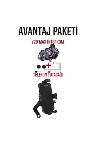 Y20 Max Kask Kulaklık İnterkom + Motosiklet Telefon Tutacağı